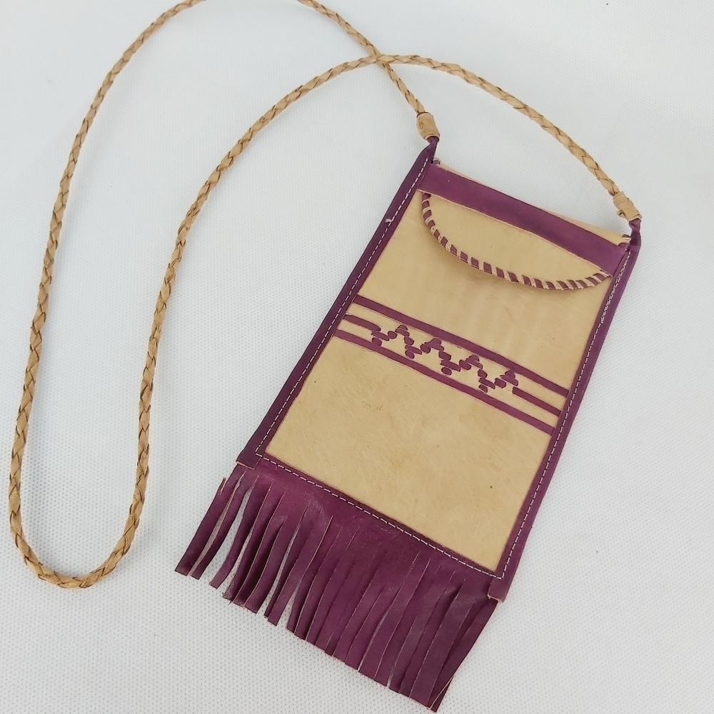 𝅺Handmade mini cross body leather purse with frange